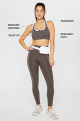 essential front zip medium impact sports bra