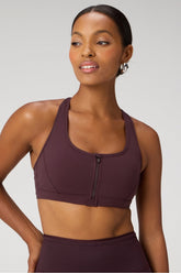 essential front zip medium impact sports bra
