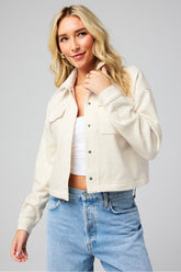 cozy fleece cropped shirt jacket