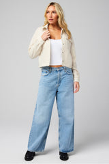 cozy fleece cropped shirt jacket