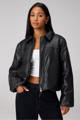 faux leather padded bomber jacket