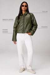 faux leather padded bomber jacket