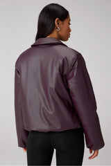 faux leather padded bomber jacket