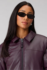 faux leather padded bomber jacket