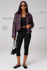 faux leather padded bomber jacket