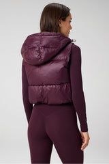 essential shine cropped hooded puffer vest
