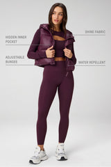 essential shine cropped hooded puffer vest