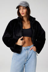 faux fur cropped full-zip jacket