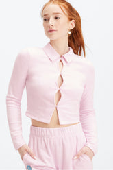 terry long-sleeve cut out top