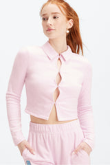 terry long-sleeve cut out top
