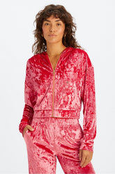 crushed velour zip up hoodie