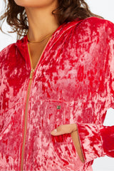 crushed velour zip up hoodie