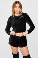 fuzz me long sleeve cropped top