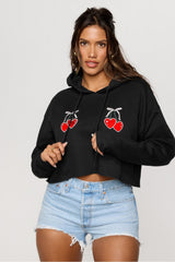 cozy fleece cherry cropped hoodie