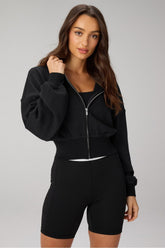 year round terry cropped full-zip hoodie