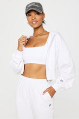 year round terry cropped full-zip hoodie