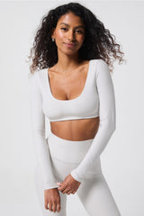 luxe360 heatherflex long-sleeve crop top