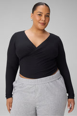 modal rib v-neck crop l/s top