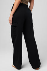 cozy fleece wide leg cargo sweatpant