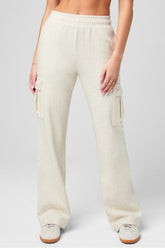 cozy fleece wide leg cargo sweatpant
