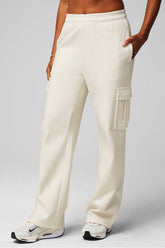 cozy fleece wide leg cargo sweatpant