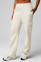 cozy fleece wide leg cargo sweatpant