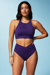 high-waisted cross over swim bottom