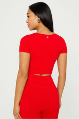 sleek seamless scoop neck short-sleeve top