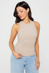 high neck rib built-in bra tank