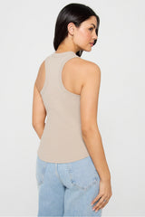 high neck rib built-in bra tank