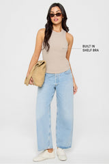 high neck rib built-in bra tank