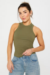 high neck rib built-in bra tank