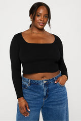 daily rib cropped square neck long-sleeve