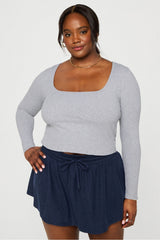 daily rib cropped square neck long-sleeve