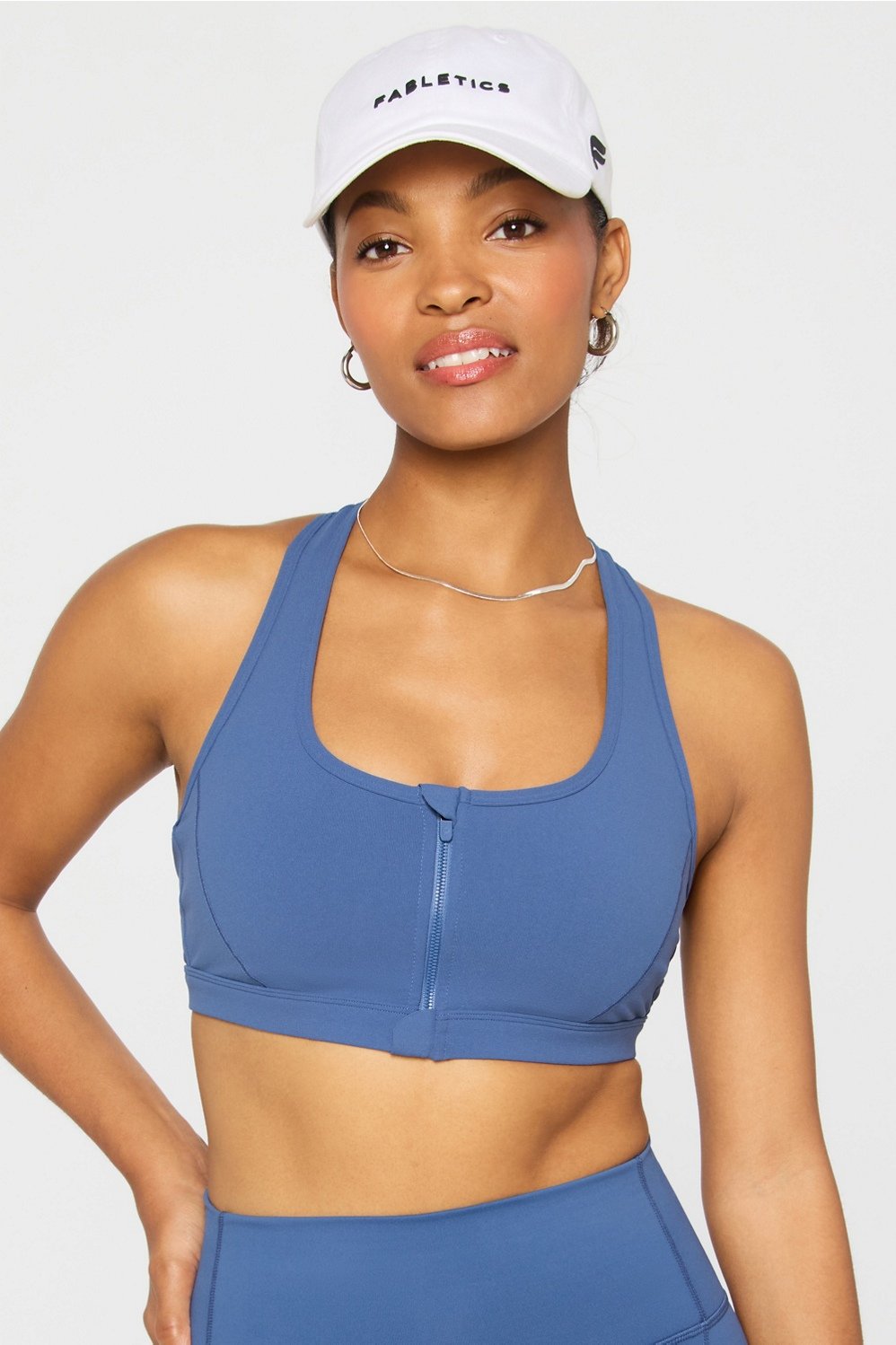 essential front zip medium impact sports bra