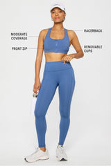 essential front zip medium impact sports bra