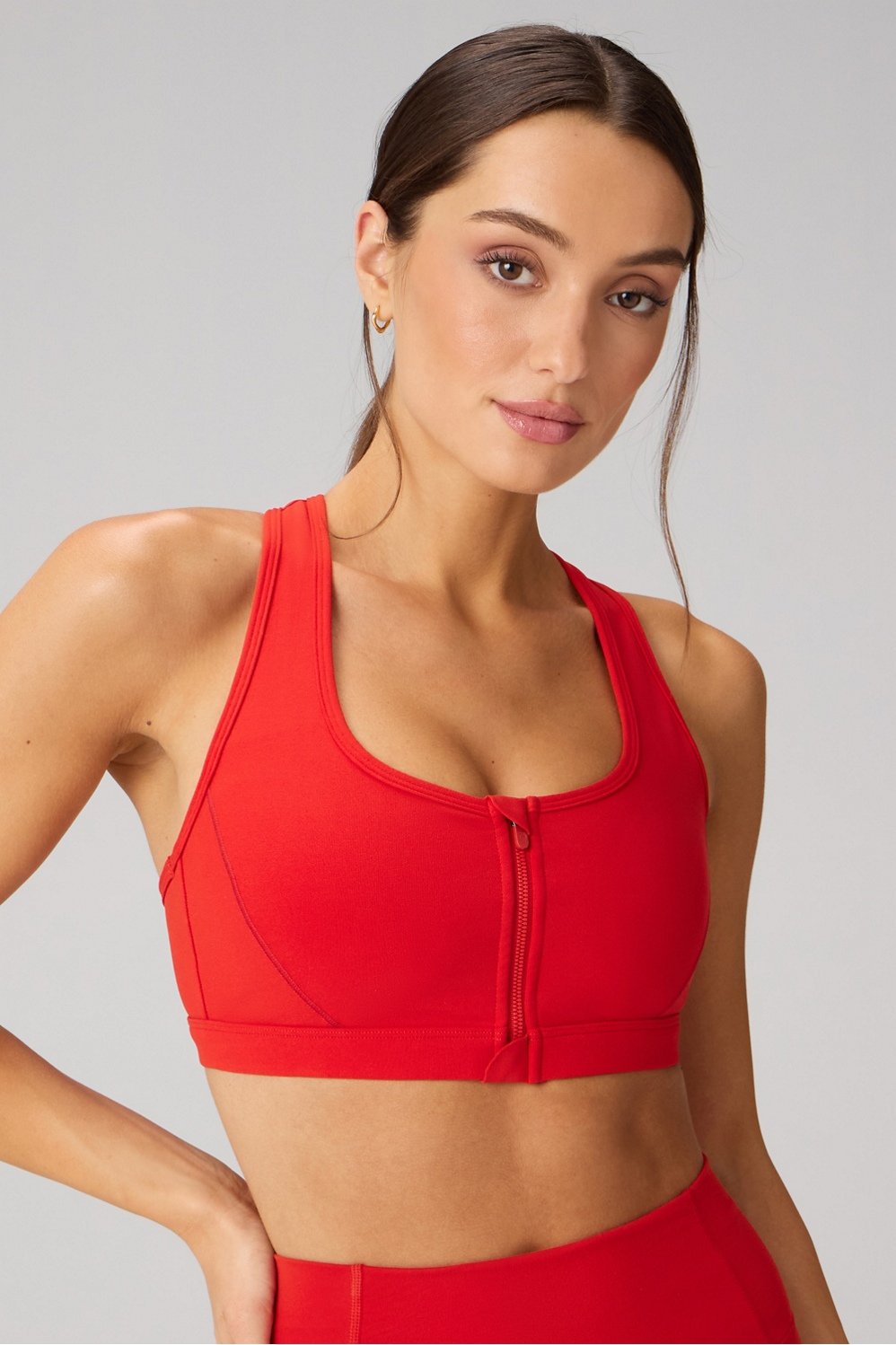 essential front zip medium impact sports bra