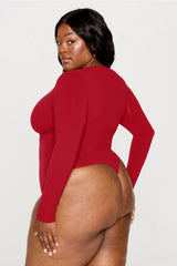 nearly naked shapewear plunge long sleeve bodysuit