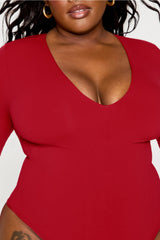 nearly naked shapewear plunge long sleeve bodysuit