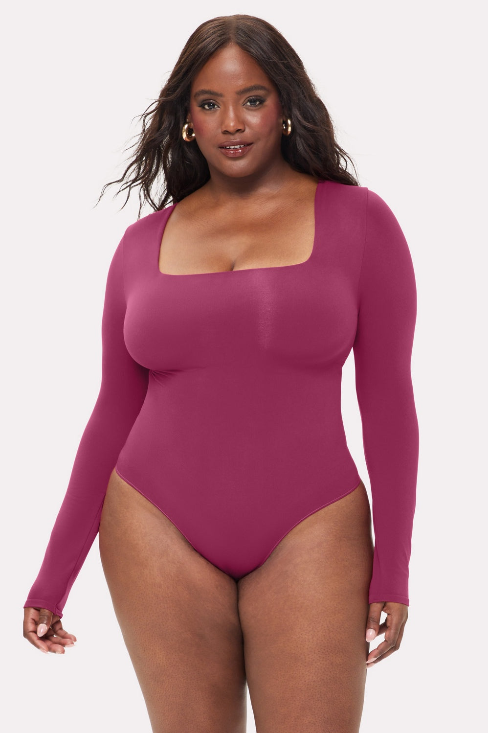 nearly naked shapewear square neck long sleeve bodysuit