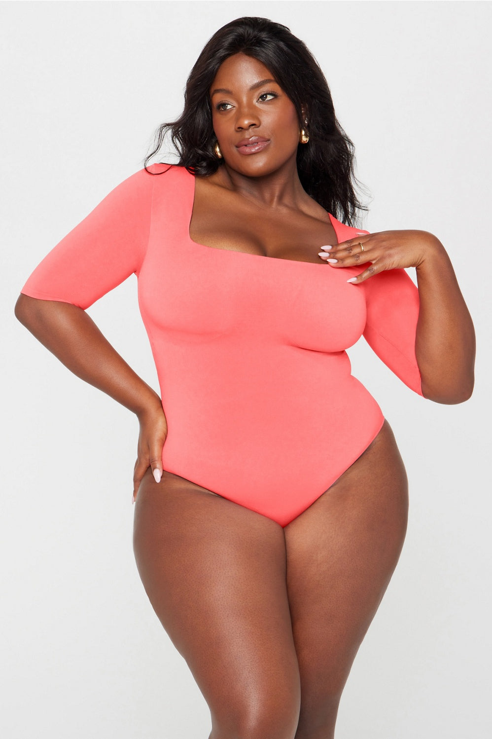 nearly naked shapewear 3/4 sleeve bodysuit