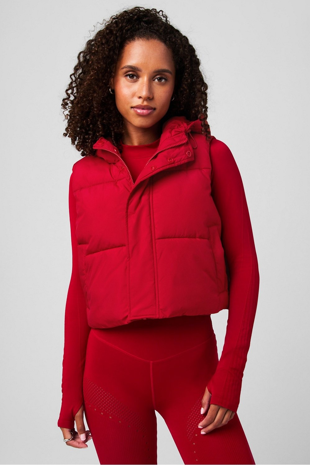 essential cropped hooded puffer vest