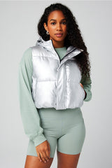 essential cropped hooded puffer vest