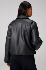 faux leather padded bomber jacket