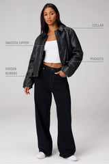 faux leather padded bomber jacket