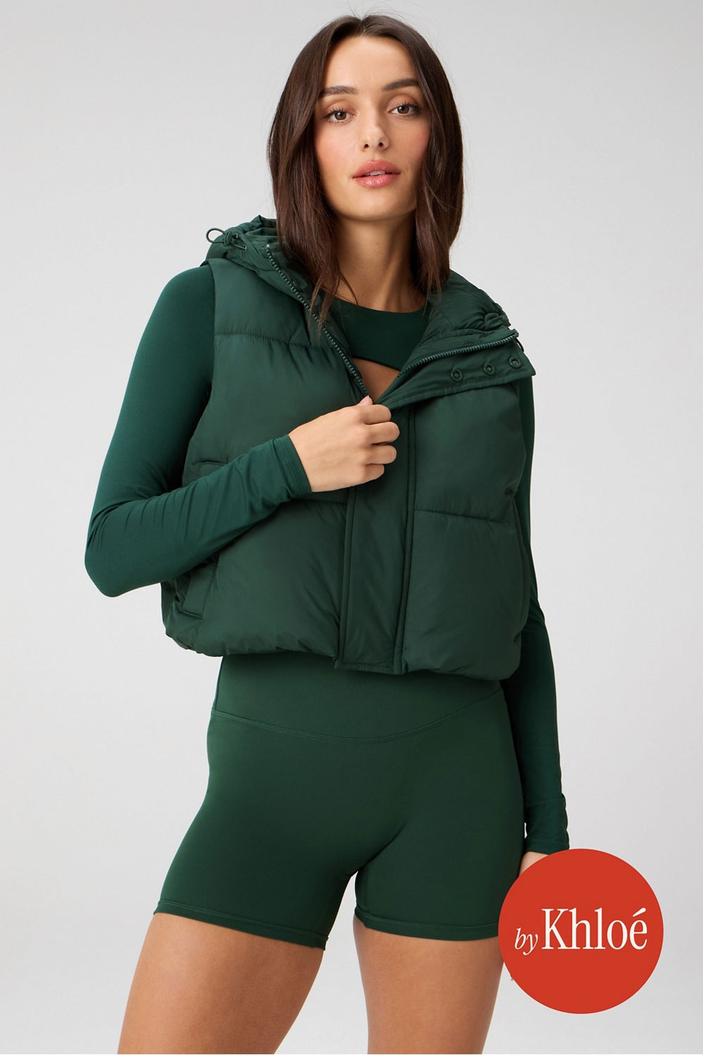 essential cropped hooded puffer vest