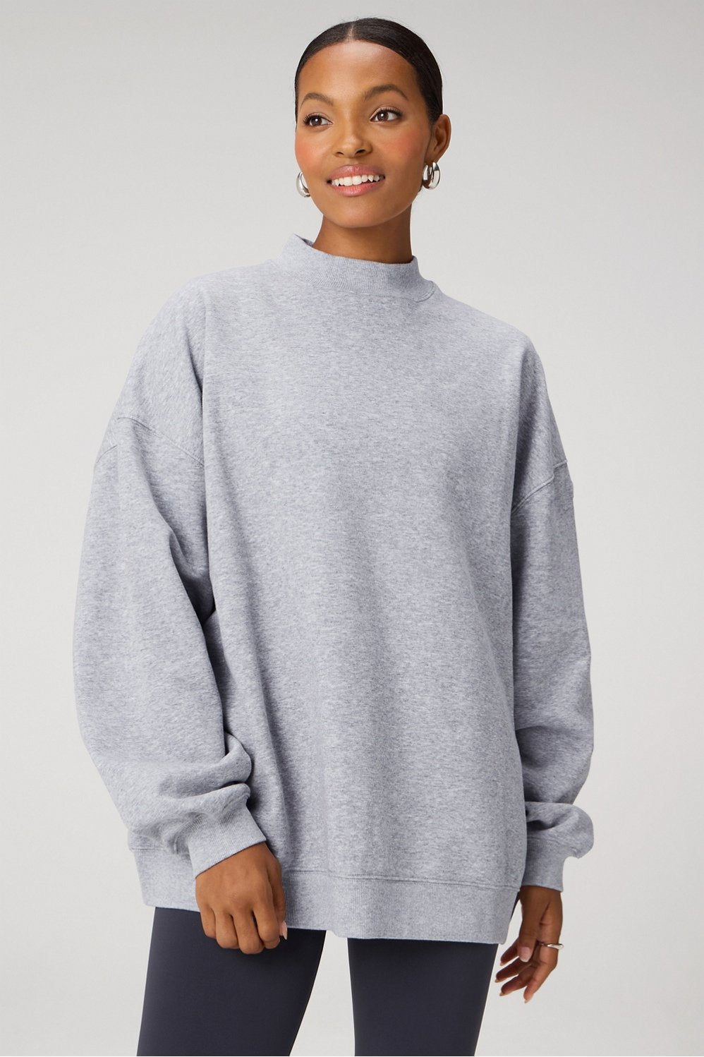 cozy fleece oversized mock neck sweatshirt