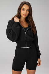 year round terry cropped full-zip hoodie