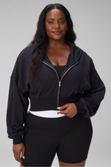 year round terry cropped full-zip hoodie