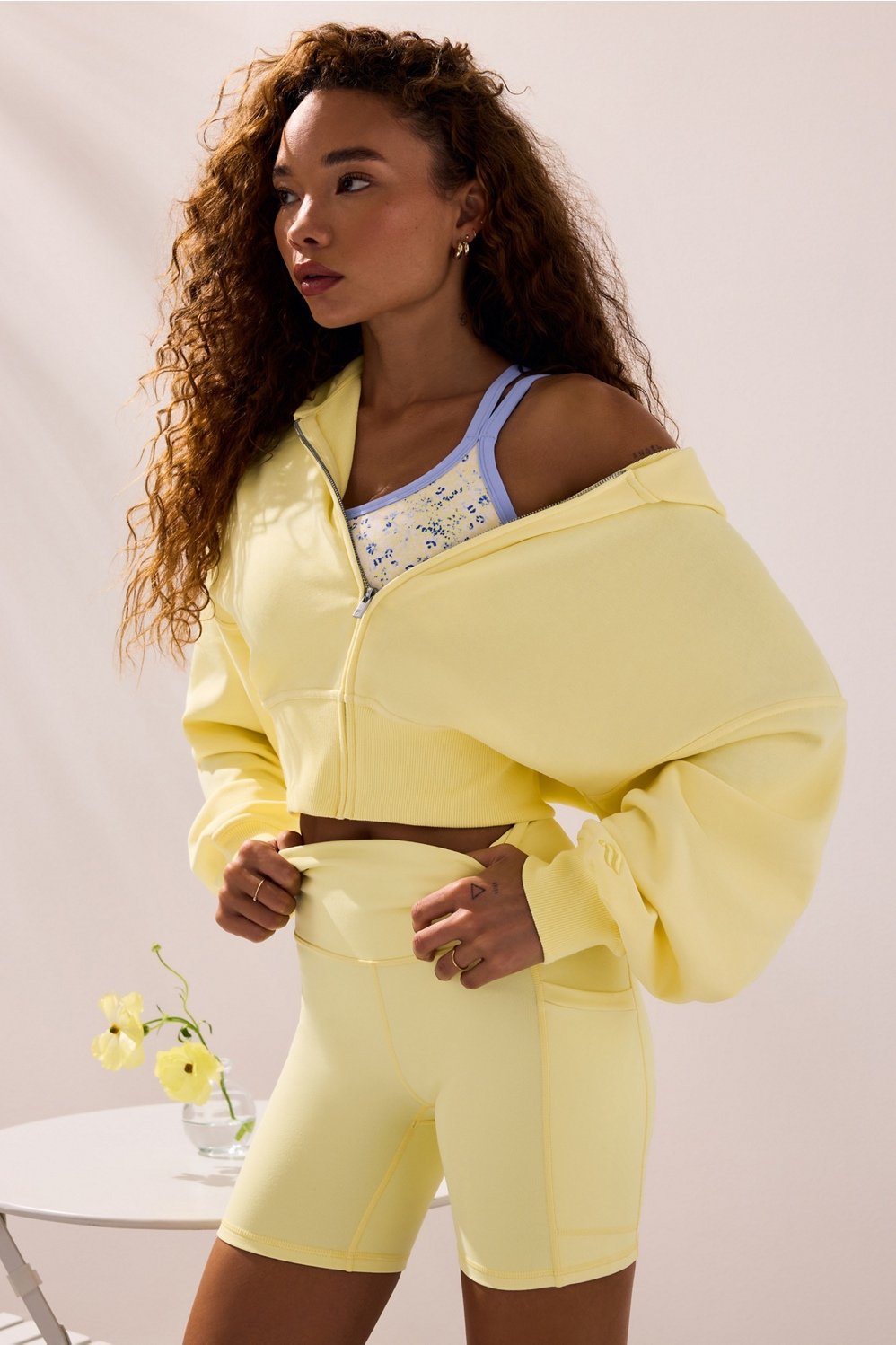 year round terry cropped full-zip hoodie